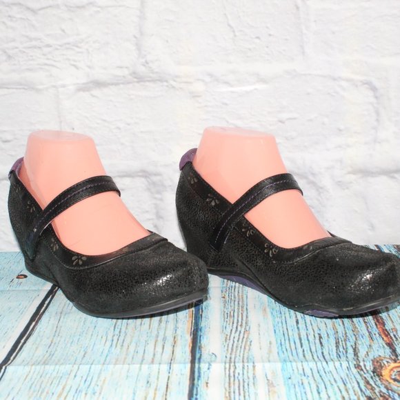 Jambu Muse Black Leather Mary Jane Style Wedge Shoes Size 7 M - Picture 5 of 9
